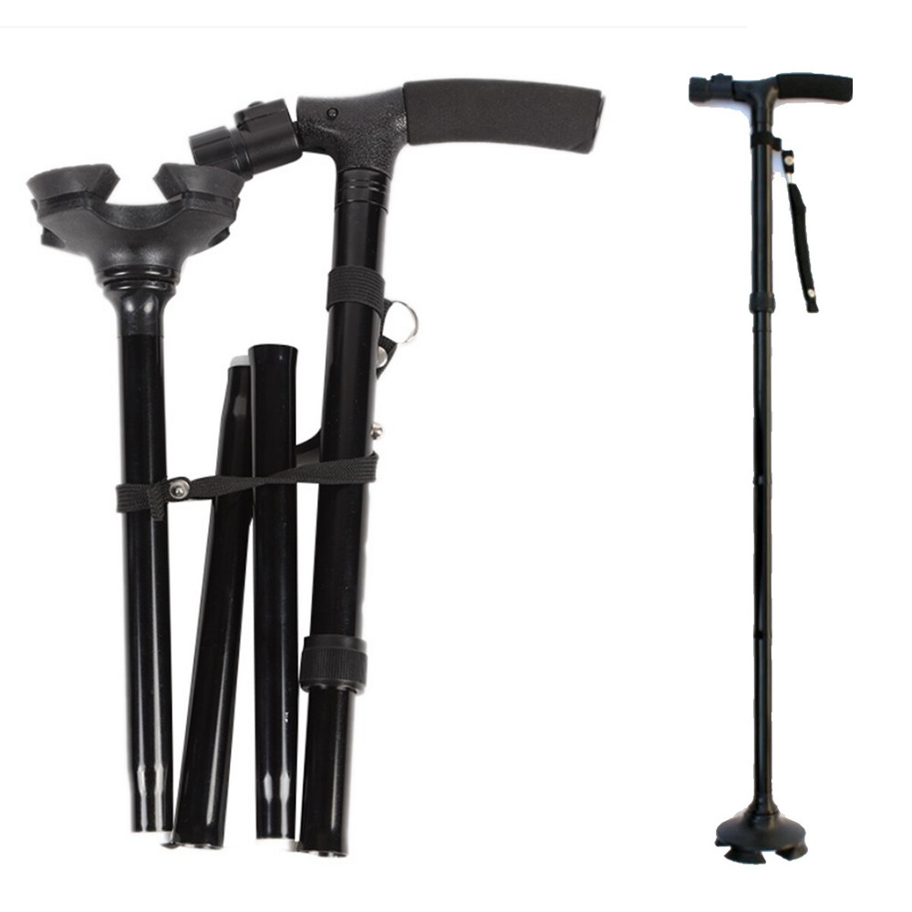 2PC Magic Walking Cane Folding Safety Walking Stick 4 Head Pivoting Trusty Base