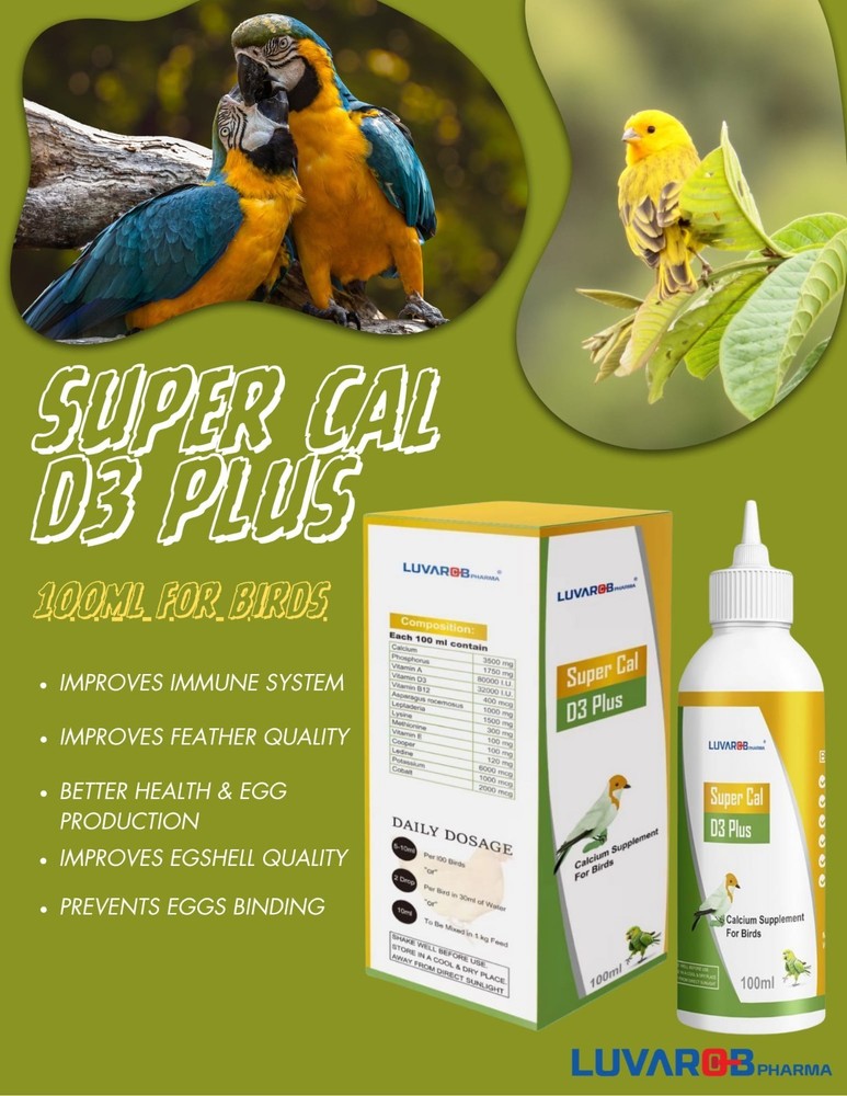 Calcium + Vitamin D3 Liquid for Birds 100ml | Feather & Egg Shell Support