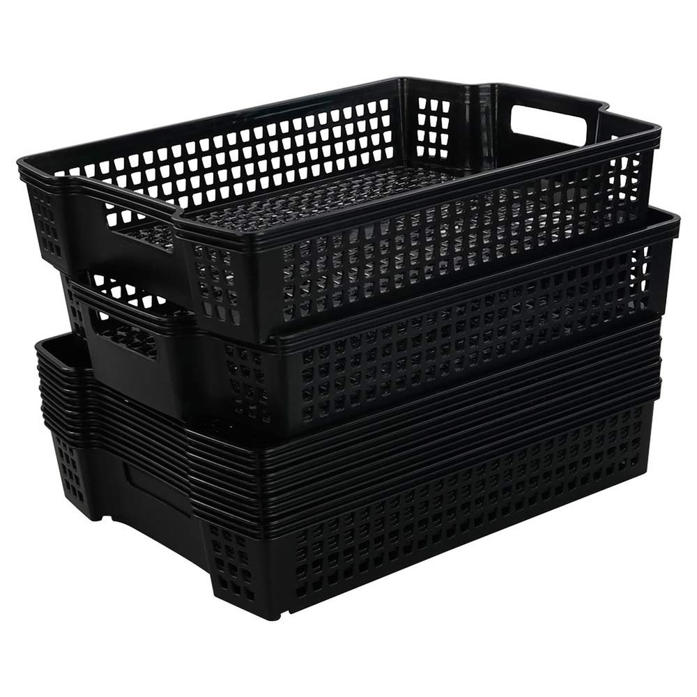 Anbers Black Plastic Storage Baskets, Stackable Office Organizer Trays, 6 Packs