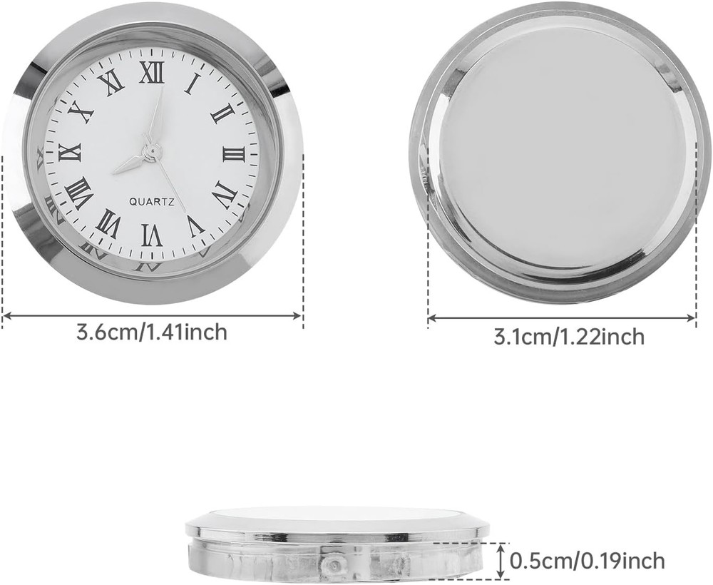 1-1/2 Inch (37 mm) Round mini Quartz Clock Insert Replacement Small, Silver