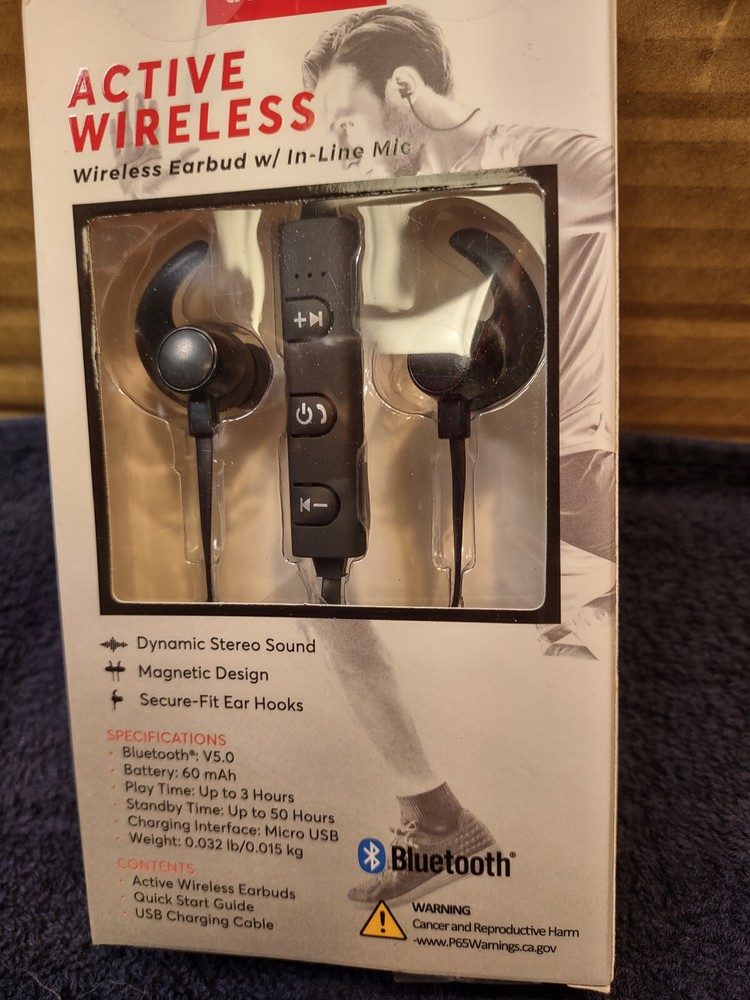 Active Wireless Earbud w/inline Mic-Bluetooth NEW-Free US Shipping