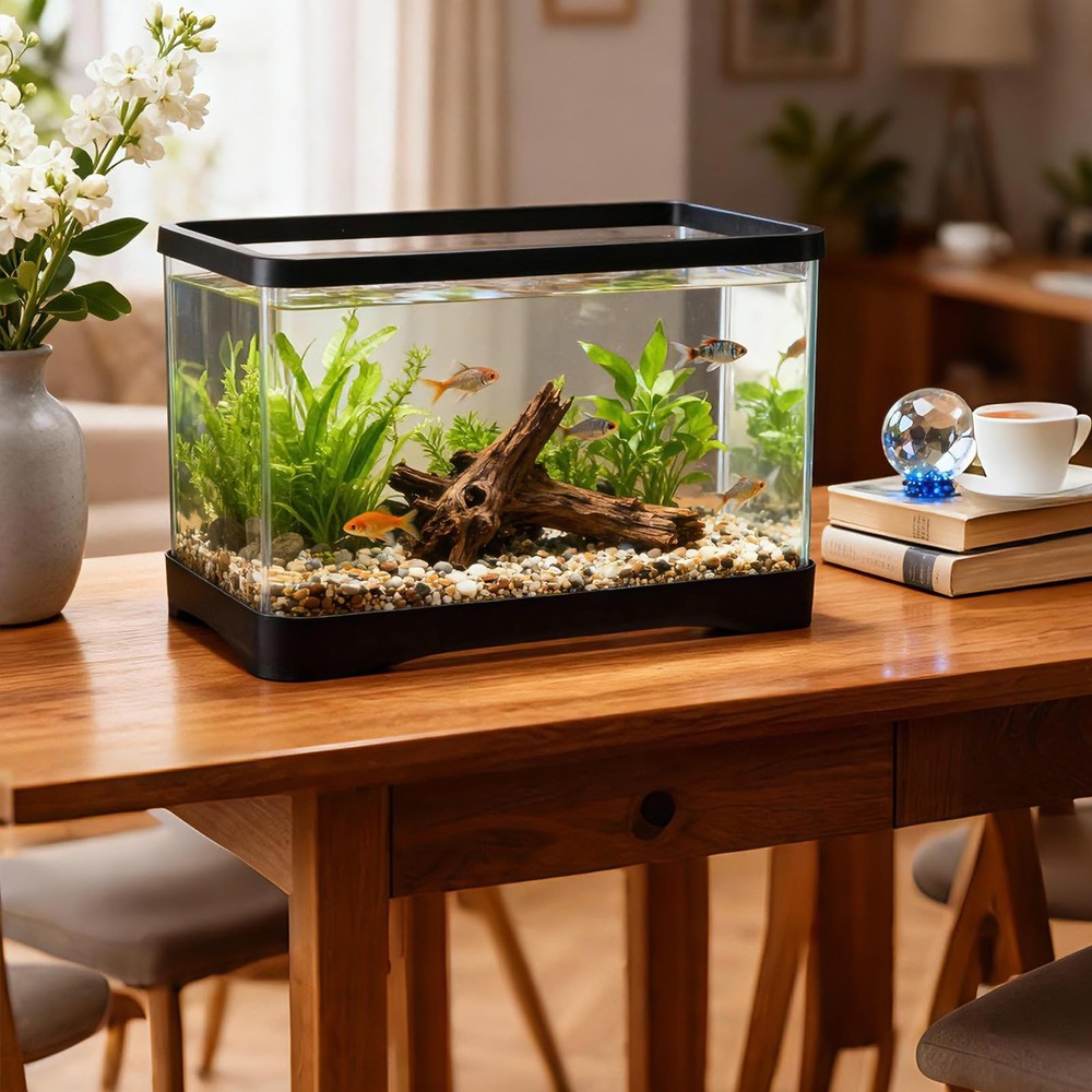 2 Gallon Plastic Rectangular Fish Tank, Aquarium for Betta Fish Reptiles Succ...