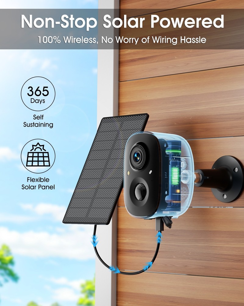 4MP Wireless Security Camera System Wifi Solar Battery Powered 2 Way Audio