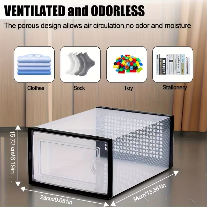 6 12 24PCS Transparent Shoe Box Storage with Lid Stackable Shoe Rack Organizer