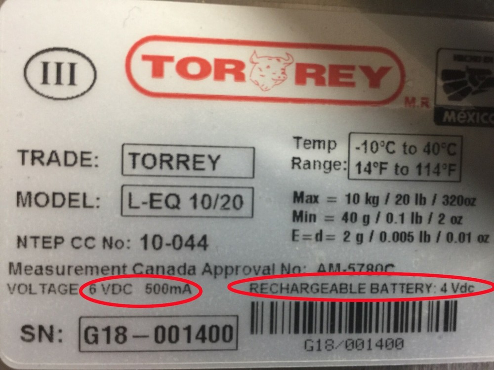 Tor rey Scale Replacement Battery, 4 Volt, 2.5AH/20HR - 21900926