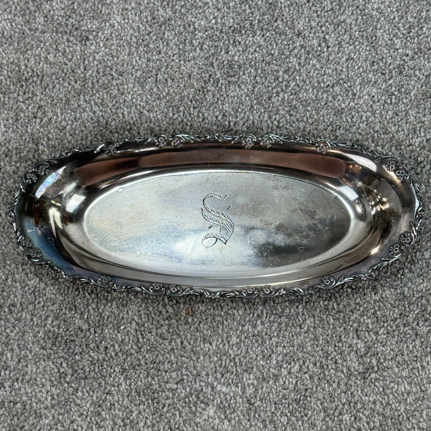 Reed & Barton Silverplate Oval Ornate Bread 12" Tray Engraved S
