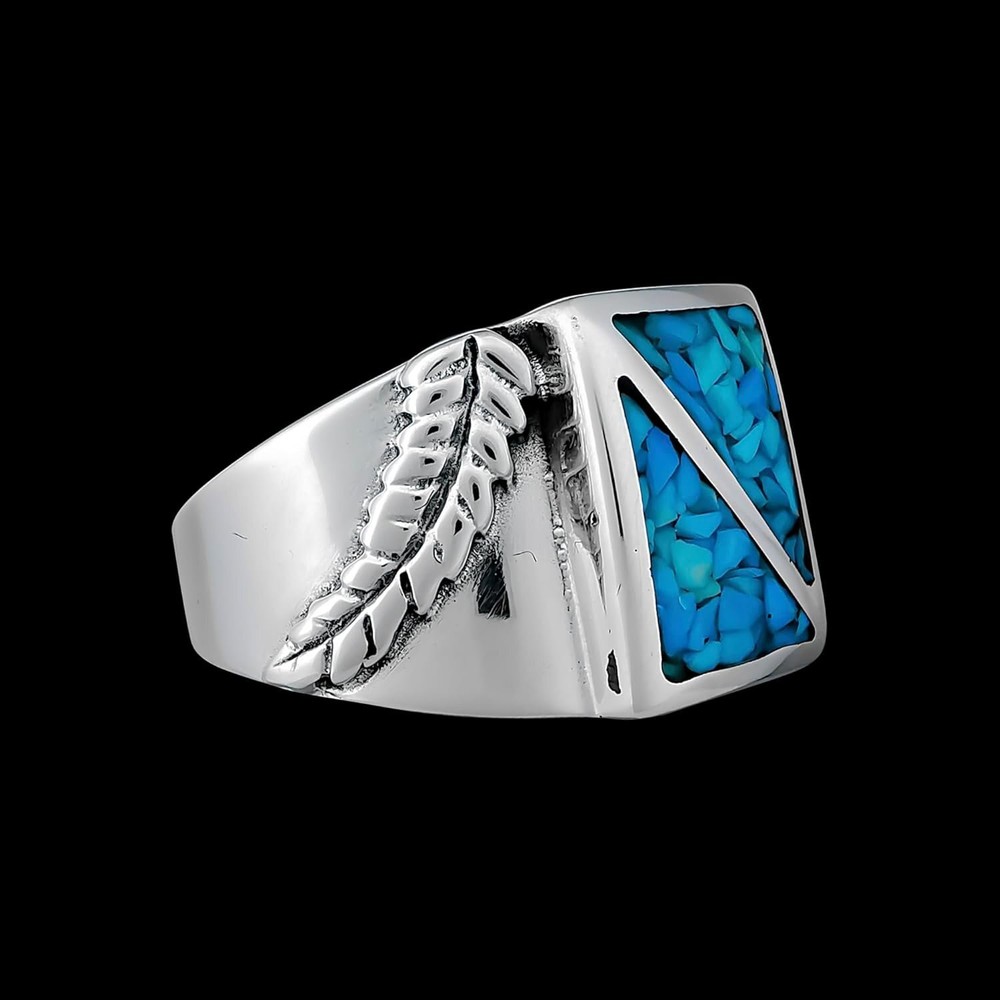 Size 9-925 Sterling Silver Turquoise Sectioned Rectangle Ring, Regal Fern...
