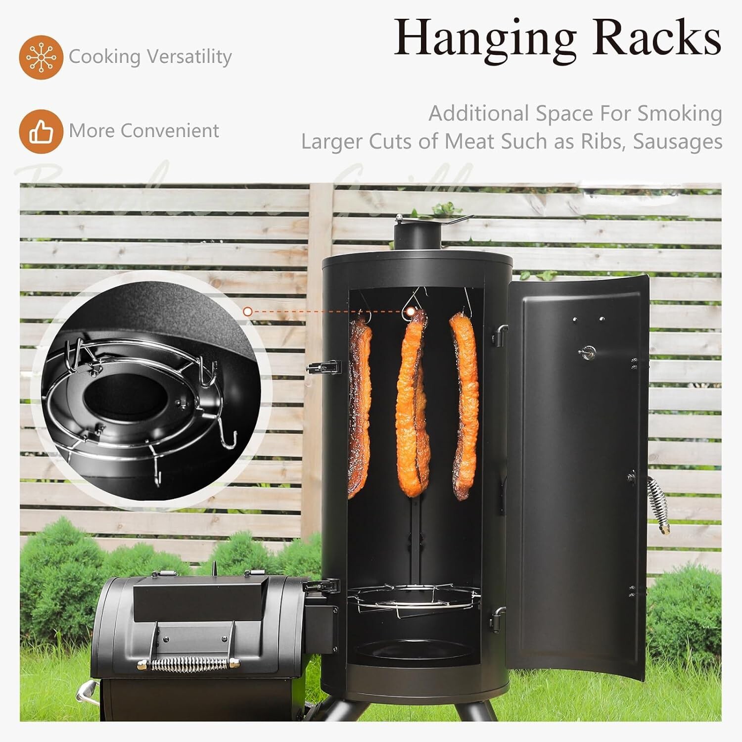 Outdoor BBQ Grill Heavy Duty Vertical Offset Charcoal Smoker Grills Extra Large