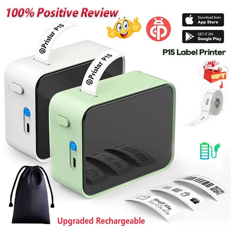 Bluetooth Label Maker Machine with Tape P15 Thermal Label Printer Rechargeable