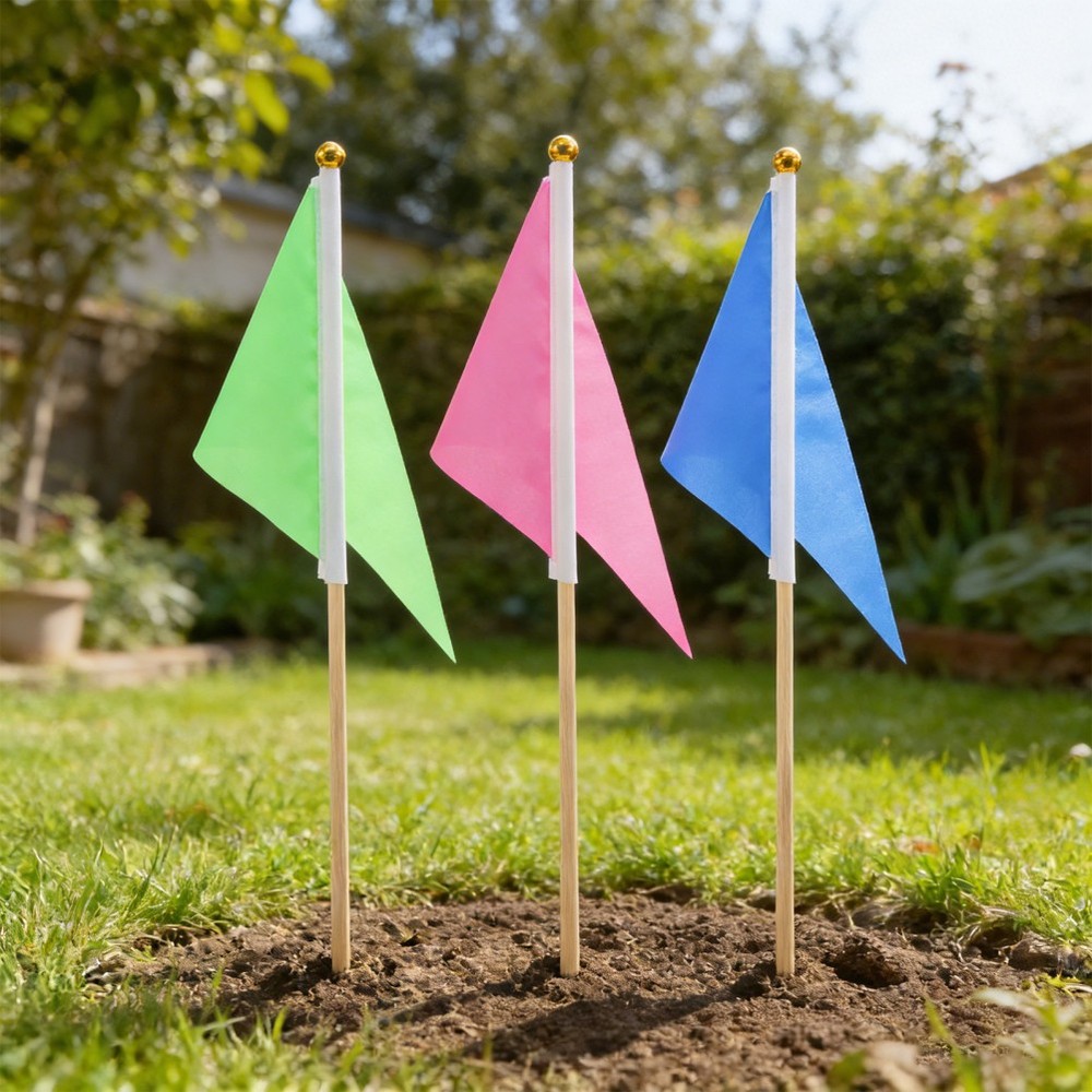 16pcs Garden Marking Flags - Small Triangular Yard Markers with Bamboo Sticks