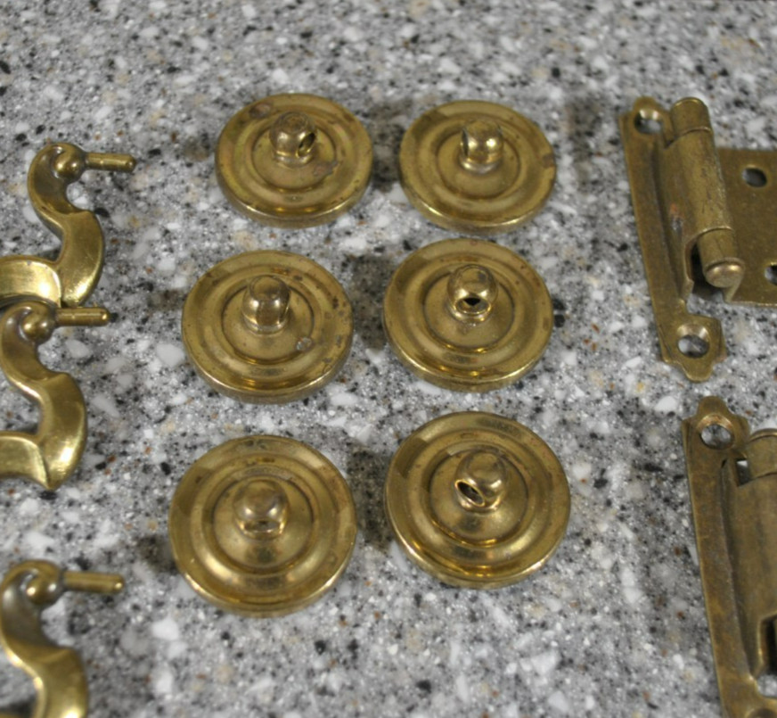 Lot Vtg KBC Cabinet Pull/Knobs, Backplate, Hinges