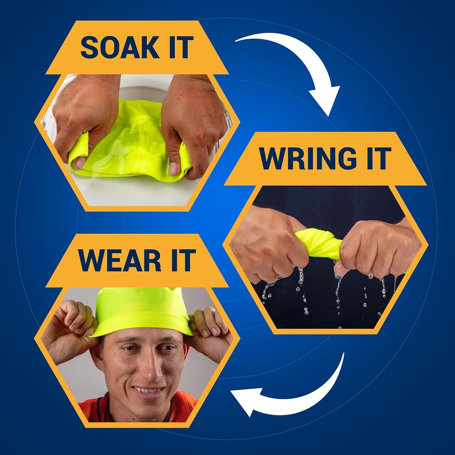 Hard Hat Liner - Skull Cap Helmet for Men. Cooling Cap, Yellow