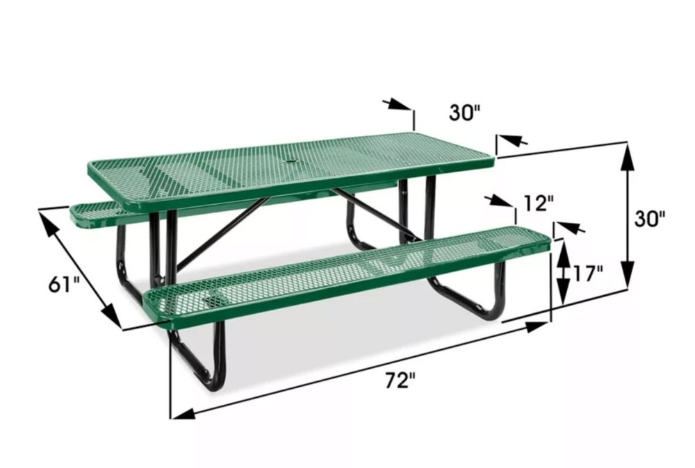 PICNIC TABLE Commercial - All Metal Construction & Steel Frame 8 Ft Rectangular