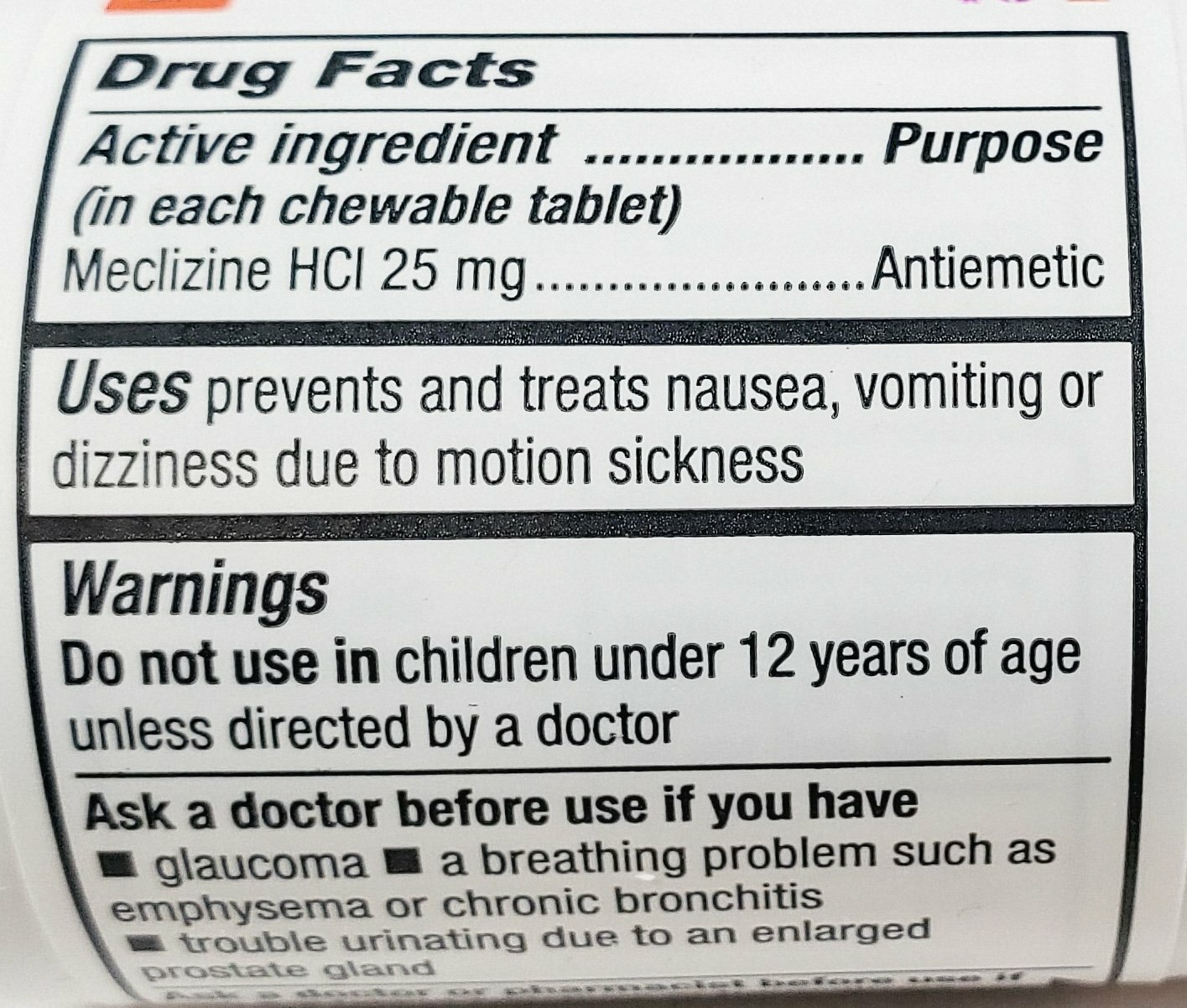 Meclizine 25mg Anti Nausea Vertigo Travel Sickness 100ct -Expiration 08-2024