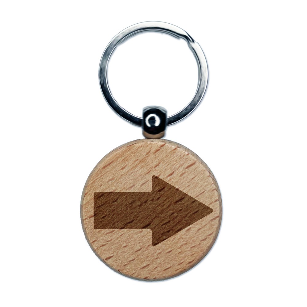 Arrow Rounded Corners Solid Engraved Wood Round Keychain Tag Charm