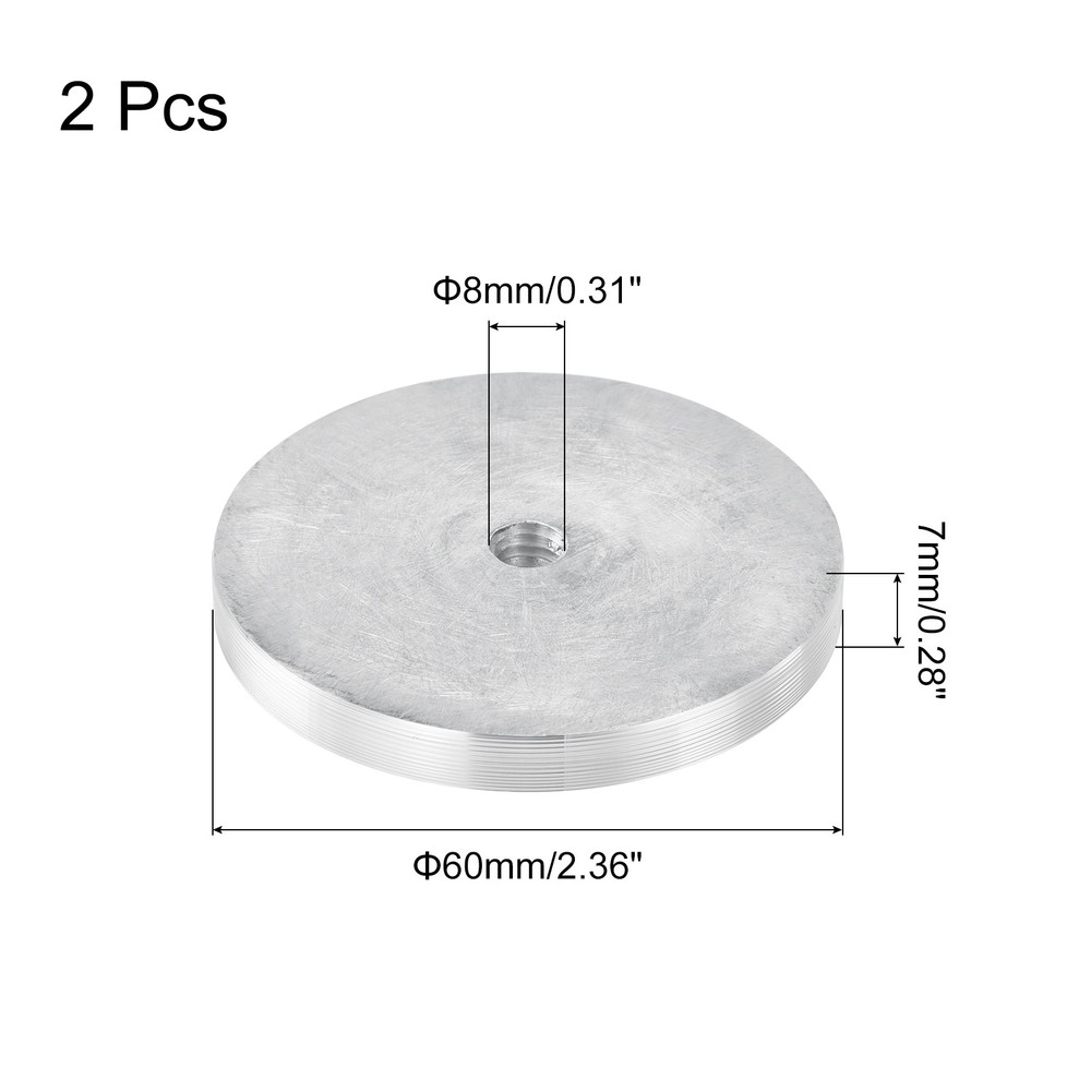 M8 Thread 60mm Diameter Round Shape Aluminum Disc Hardware 2pcs, Silver