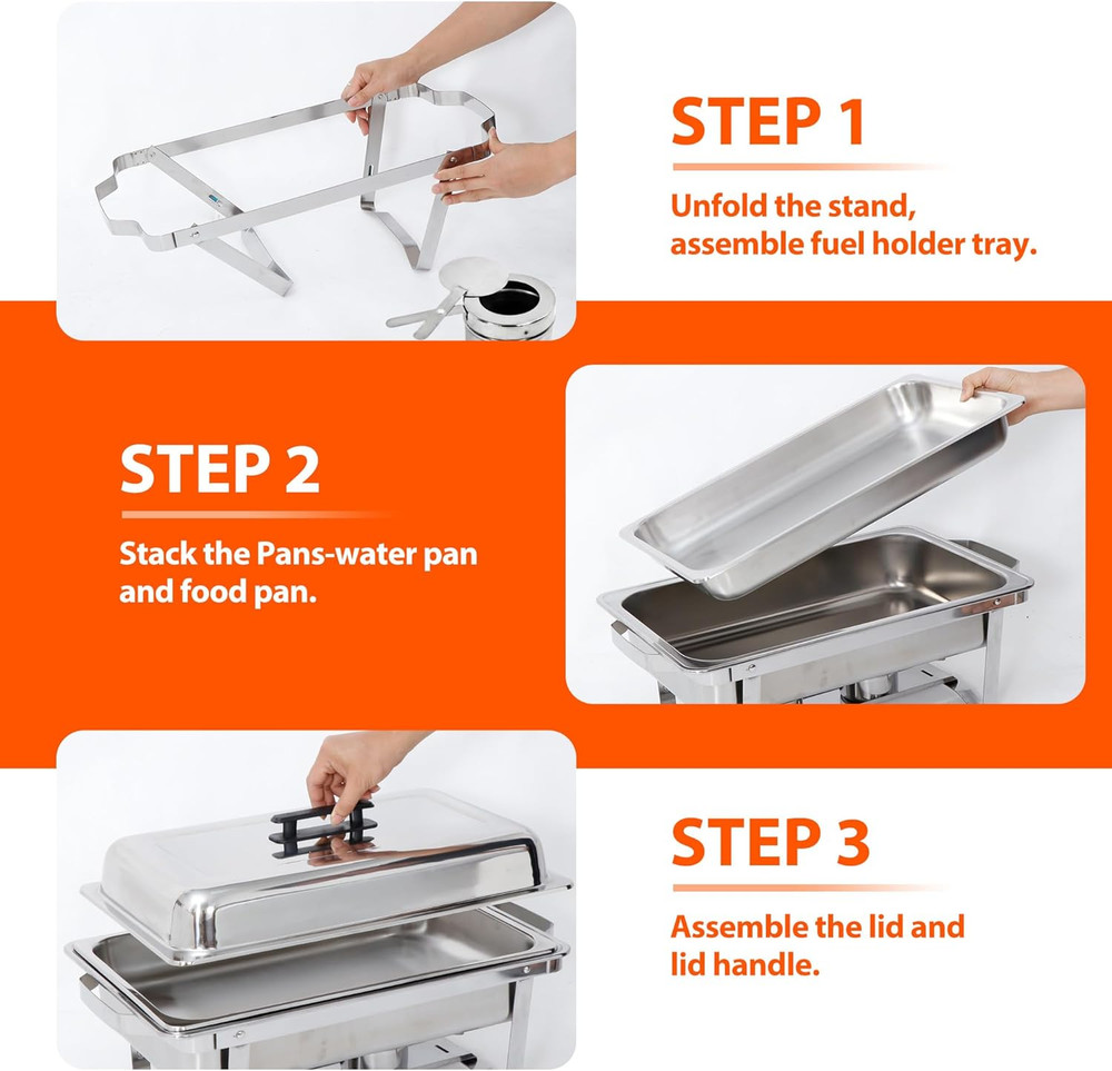 2 Pack 9QT Food Warmer, Rectangular Chafing Dish Buffet Set W/Foldable Frame Leg