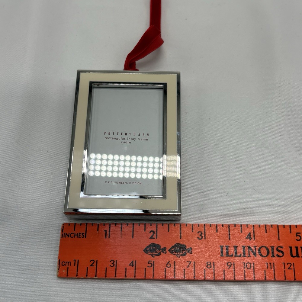 Pottery Barn Rectangular Inlay Mini Frame Silver Plated Red Ribbon 2x3