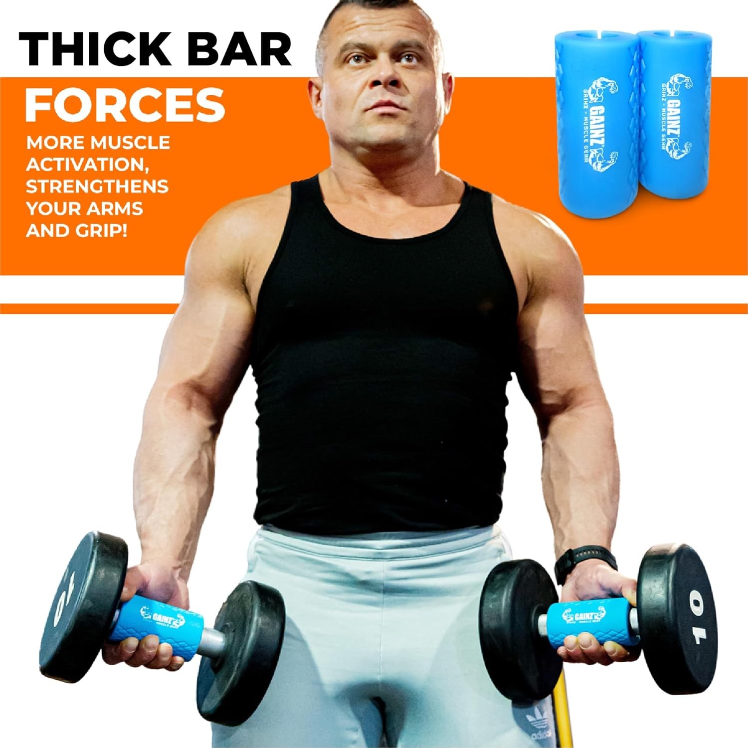 Gainz Thick Grips Dumbell Barbell Weight Lifting Adapters for Fat Bar Grow Big