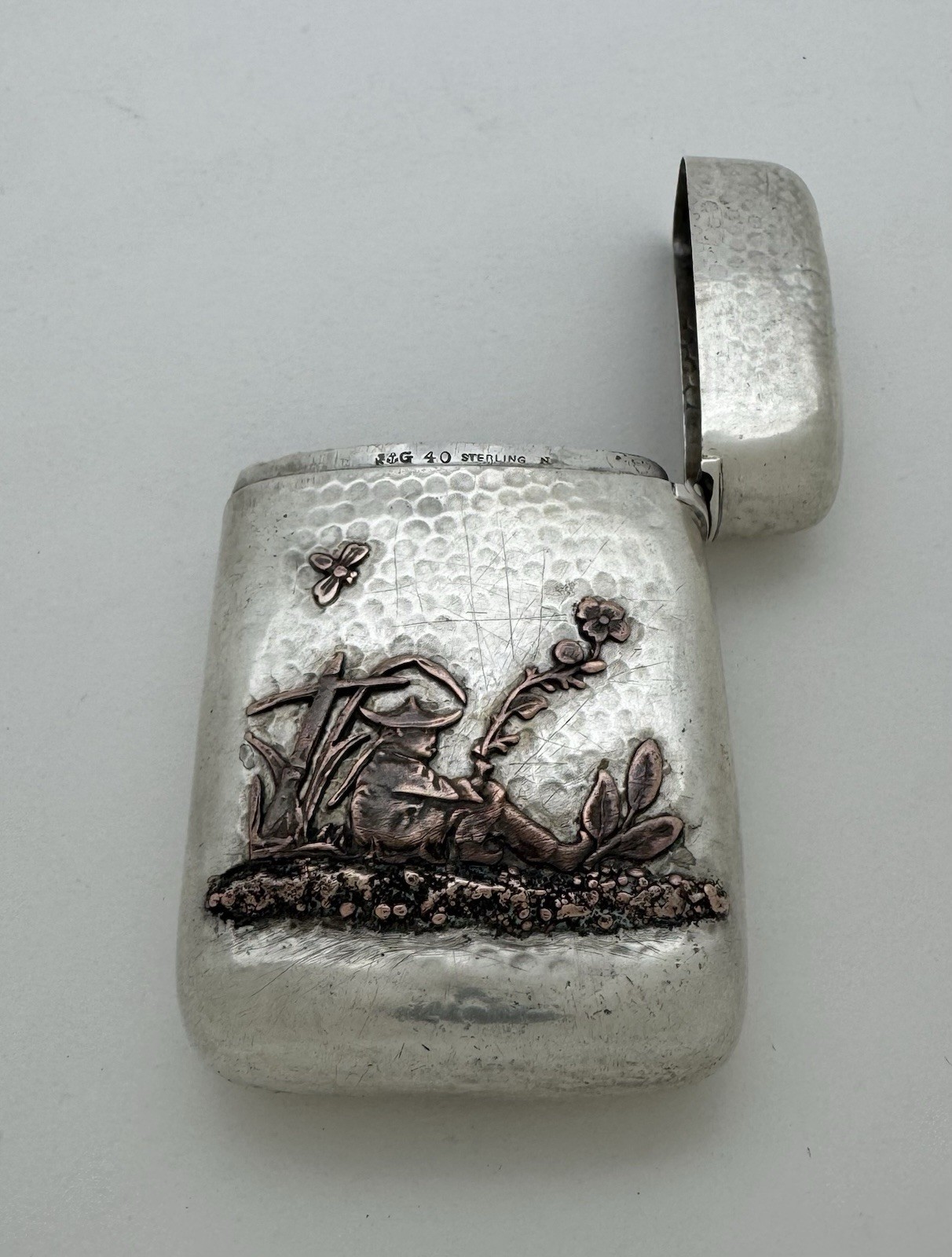 A FABULOUS GORHAM JAPANESE MANNER STERLING SILVER COPPER MIXED METALS MATCH SAFE