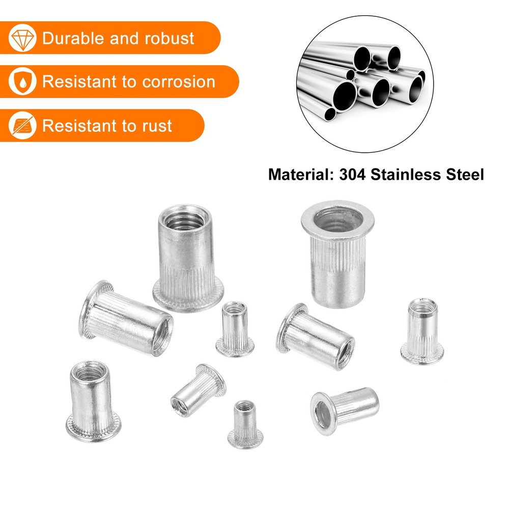 25Pcs Rivet Nuts Flat Head, 3/8 Stainless Steel 304 Thread