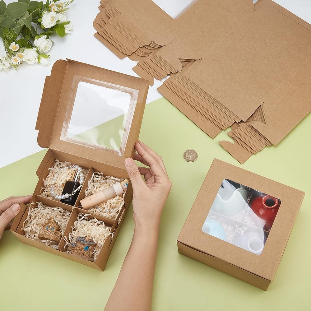 24 Pack Treat Boxes 4 Compartments Bakery Containers Peru Square Cookie Packi...