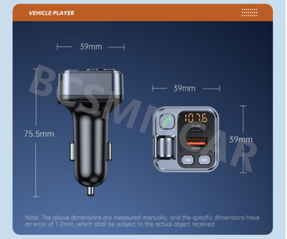 Bluetooth 5.1 Car Wireless FM Transmitter Adapter PD USB Charger AUX Hands-Free
