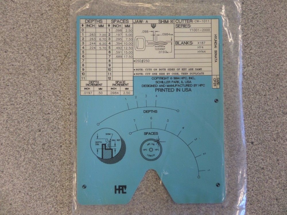 HPC CF211 HYUNDAI SONATA AUTO KEY CODE MACHINE CODE CARD