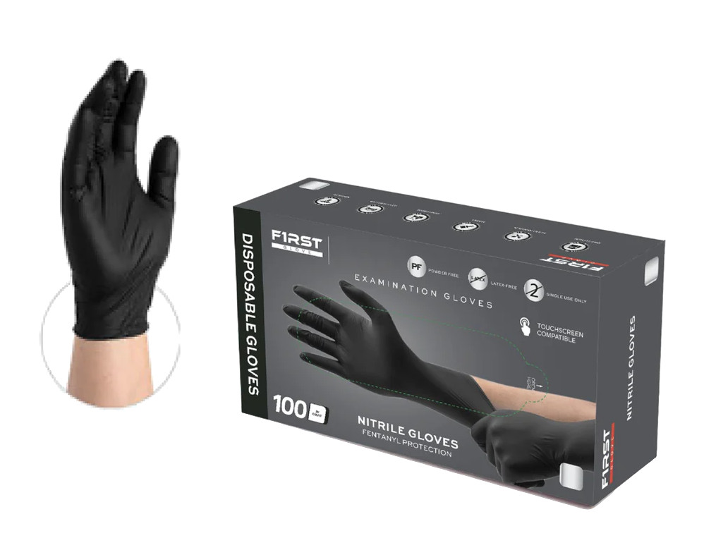 First Glove Black Disposable Nitrile Gloves 3 Mil Latex & Powder Free
