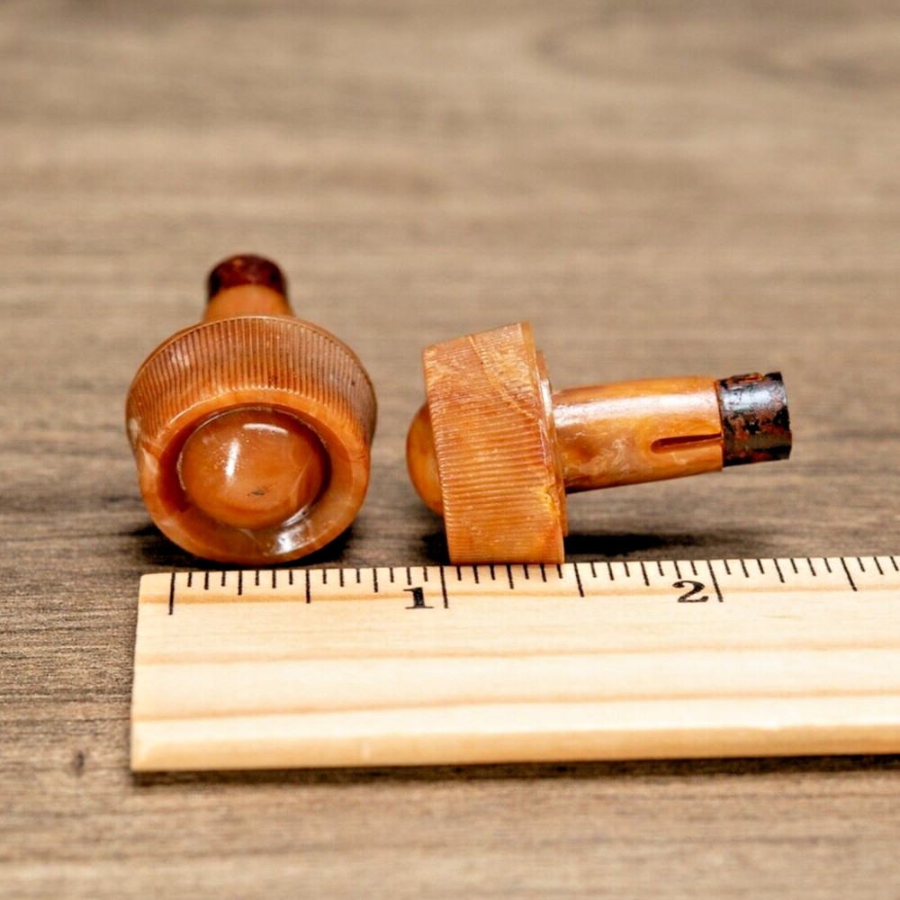 Midcentury Bendix Radio Knobs 2pc Caramel Swirled Plastic 1/4" Opening D Shaft