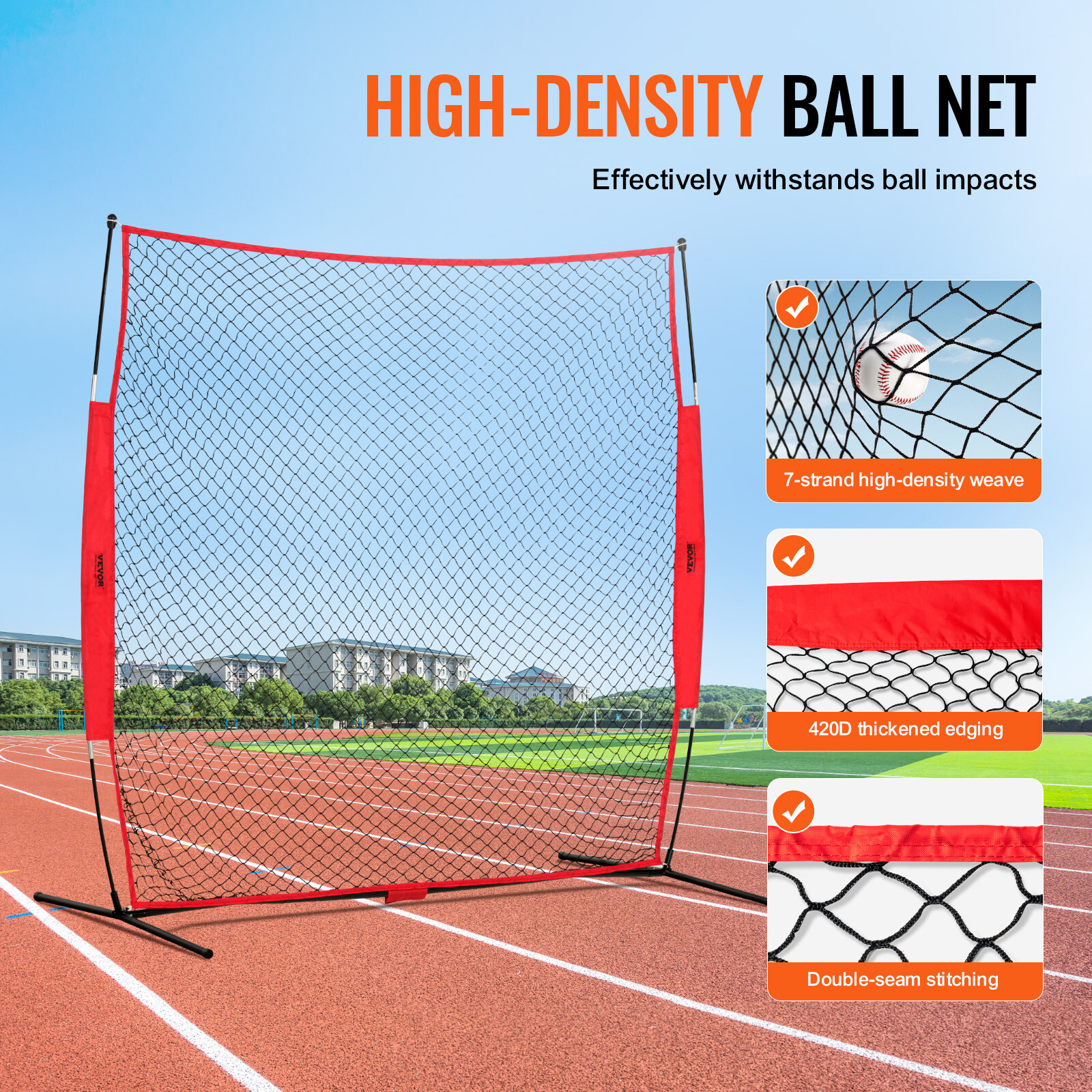 VEVOR Barricade Backstop Net Ball Sports Barrier Softball Practice Net 7x7ft