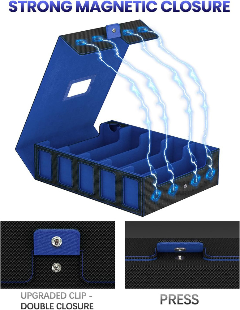 Trading Card Storage Box, 5 Row Card Deck Case with Commander Display & Portable