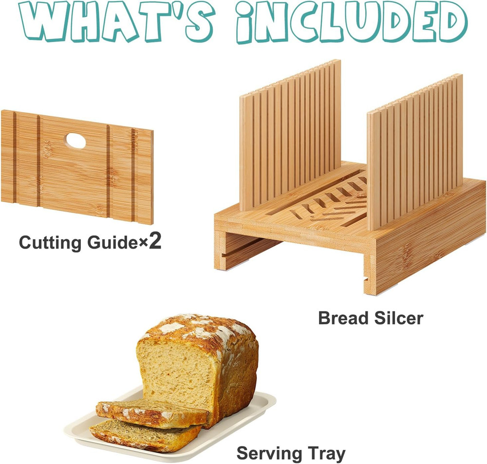 Bamboo Bread Slicer, Adjustable Width Bread Slicer for Homemade Bread, Crumb Cat