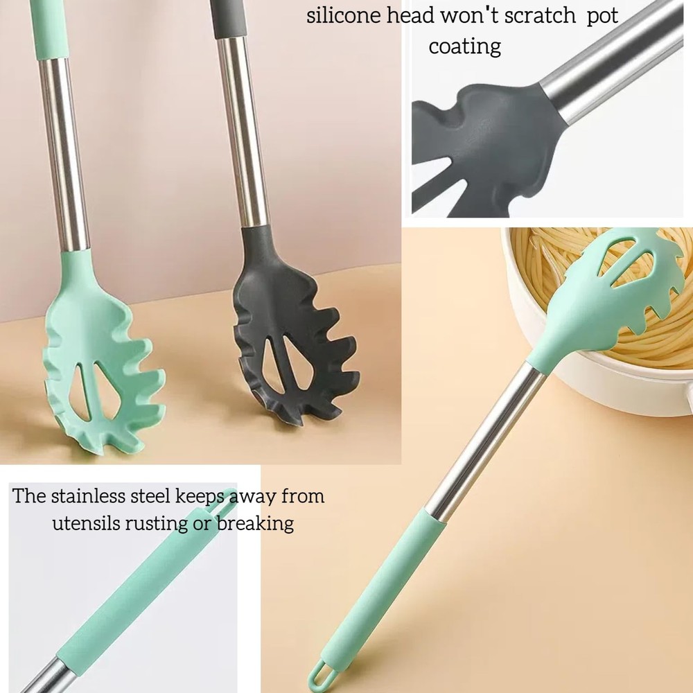 2Pcs Silicone Spaghetti Spoon Pasta Fork Spaghetti Strainer Noodle Spoon Server