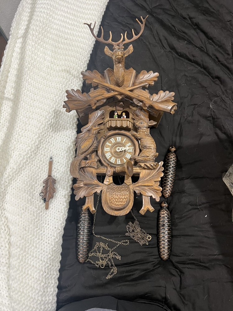 Antique German Wood Cuckoo Clock And Working