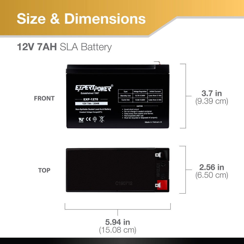 ExpertPower 12V 7AH AGM Rechargeable Battery