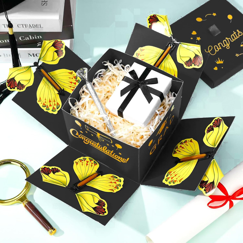 Flying Butterfly Explosion Gift Box, Birthdays Surprise Black Exploding Gift Box