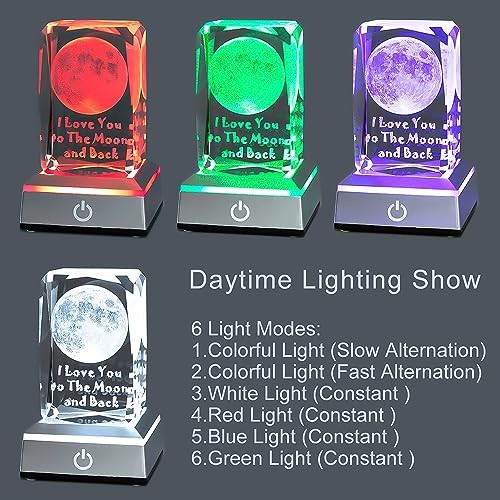 3D Moon Crystal Night Lamp with Adjustable LED Multicolor Lights for A-Moon