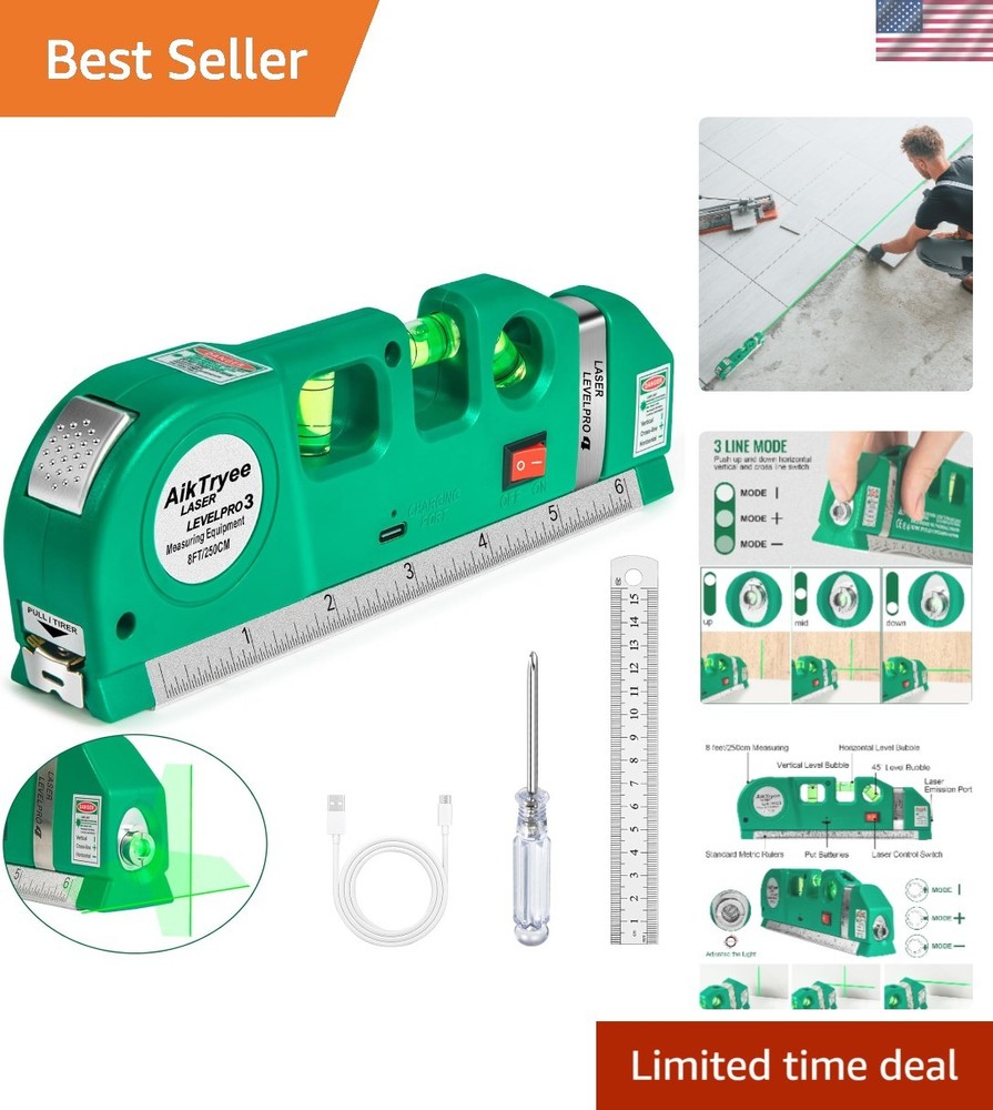 Precision Laser Level Tool with USB Rechargeable, Cross Line & Vertical Modes