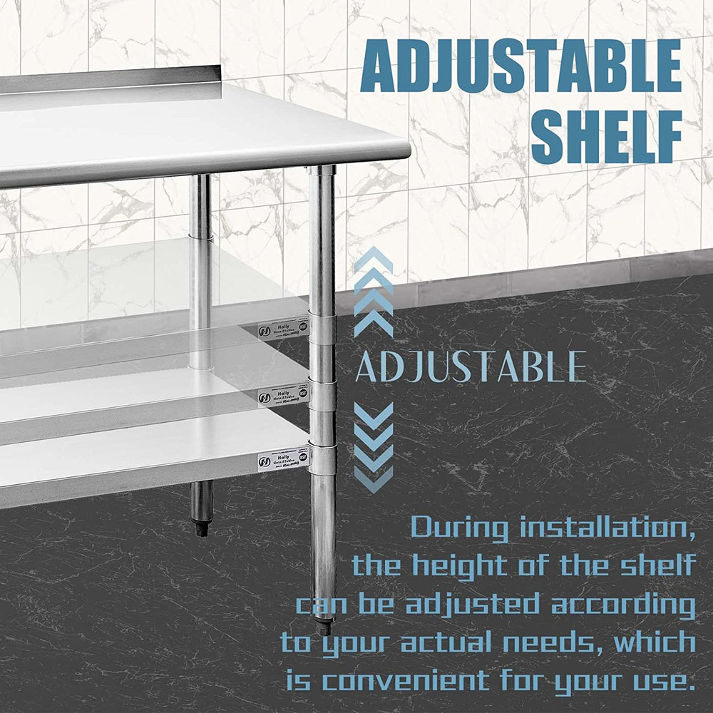 Hally 14x24" Stainless Steel Prep Table with Undershelf & Backsplash, NSF Certif