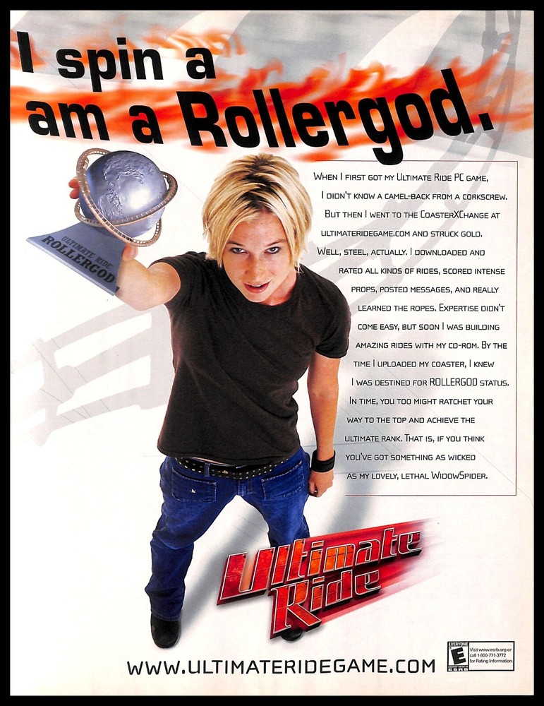 2001 Ultimate Ride Retro Video Game PRINT AD Roller God Roller Coaster Simulator