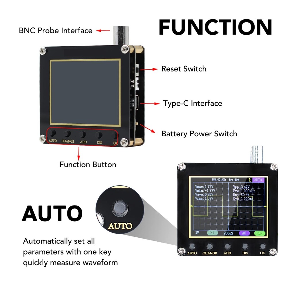 Mivofun 138Pro Mini Handheld Digital Oscilloscope Kit, 2.5MS/s High Sampling ...