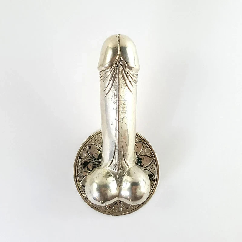 2 large version PENIS erect DOOR PULL HOOK heavy aged brass 9 " handle hand made