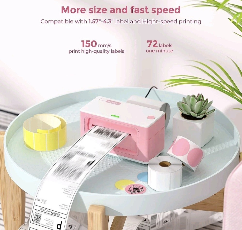 MUNBYN 4x6 Thermal Shipping Label Printer-Pink