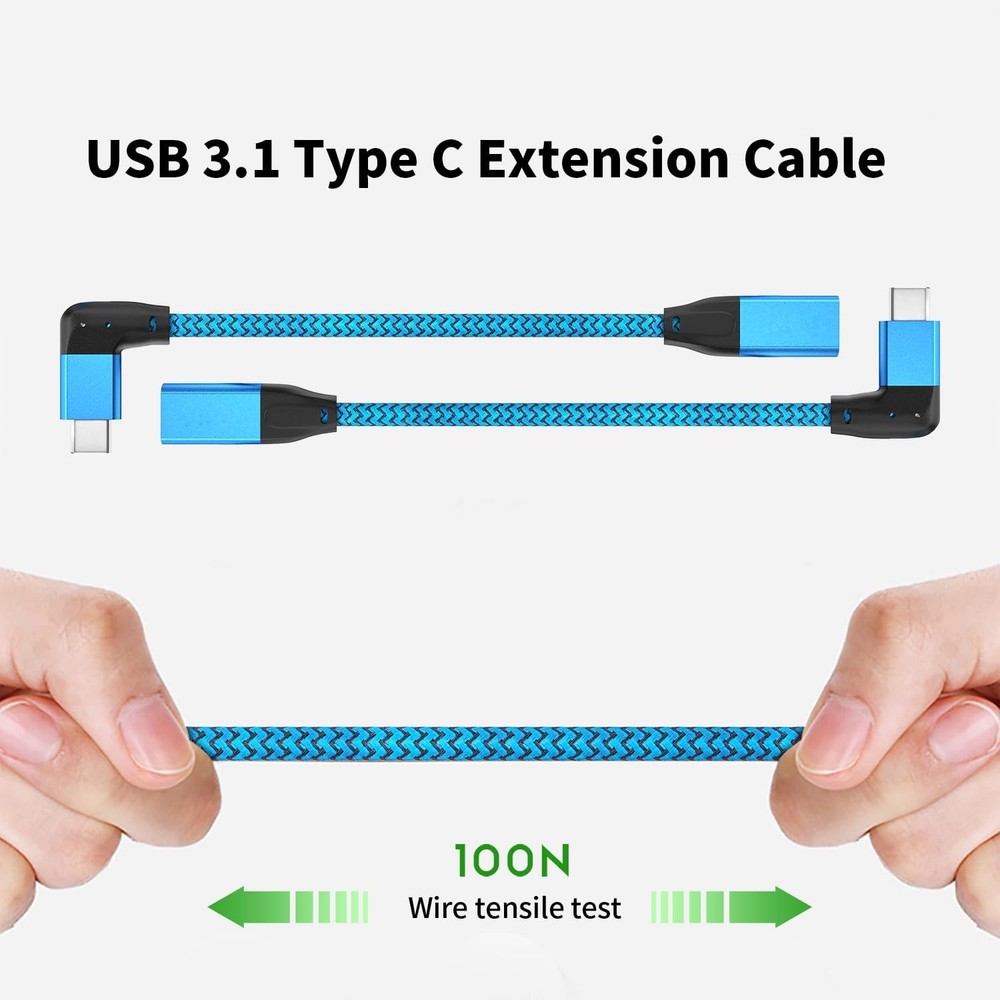 UseBean Right Angle USB C Extension Cable 0.6FT, 90 Degree USB-C BLUE