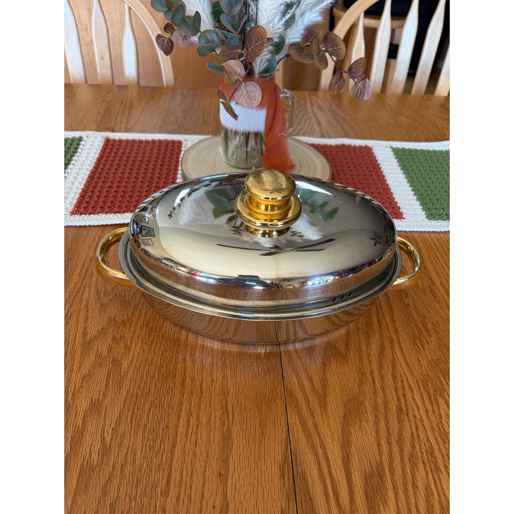 Command Performance Gold 18/10 Stainless Covered Serving Dish – 10" – Vintage