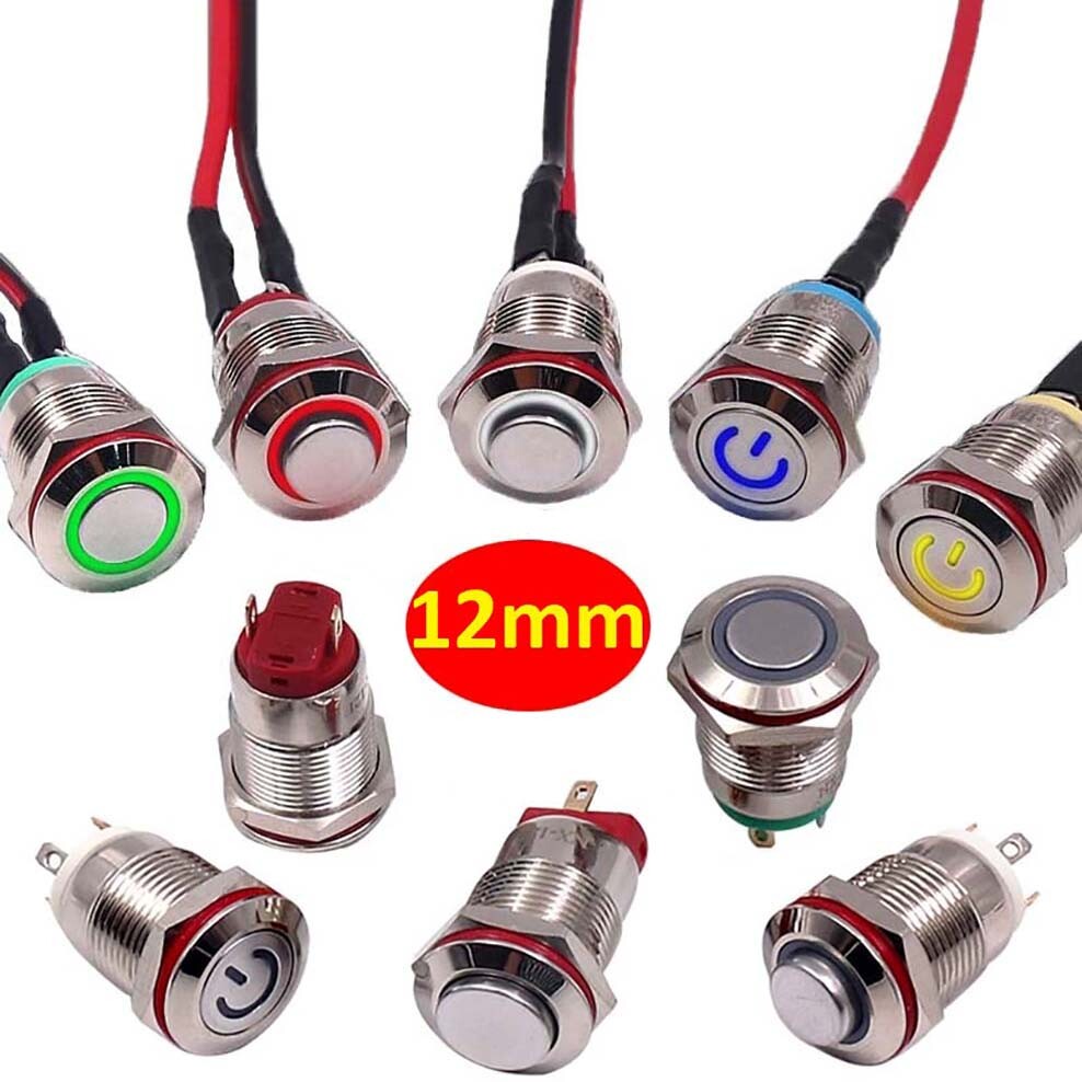 12mm Metal Waterproof LED Illuminated Switch Momentary Push MINI Button Switch