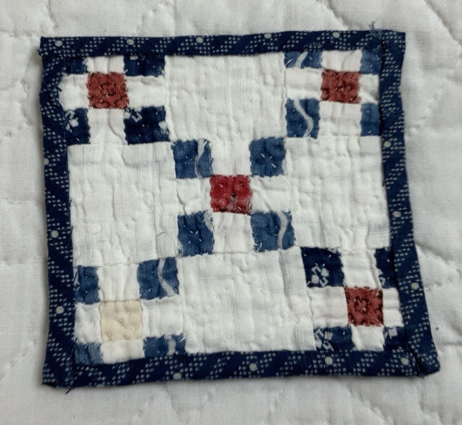 Antique Vintage Patchwork Mini Quilt Table Topper Or Doll Crib Quilt, Nine Patch