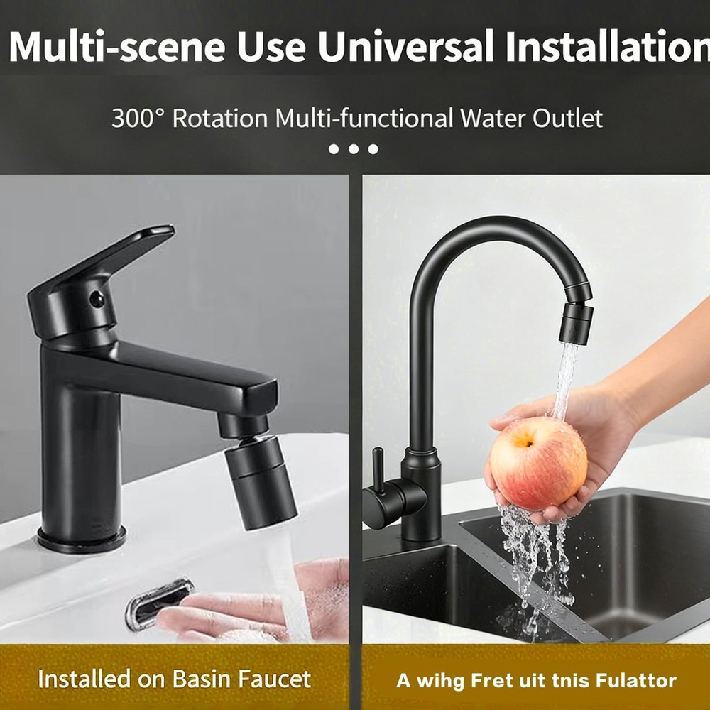 360° rotatable dual-mode faucet accessory, black, universal kitchen sink attachm