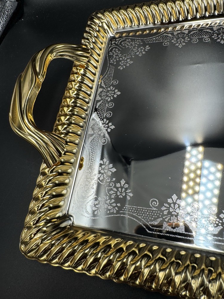 Unique Touch Silver Plated Serving Tray Platters W/Handles Tarnish Resistant